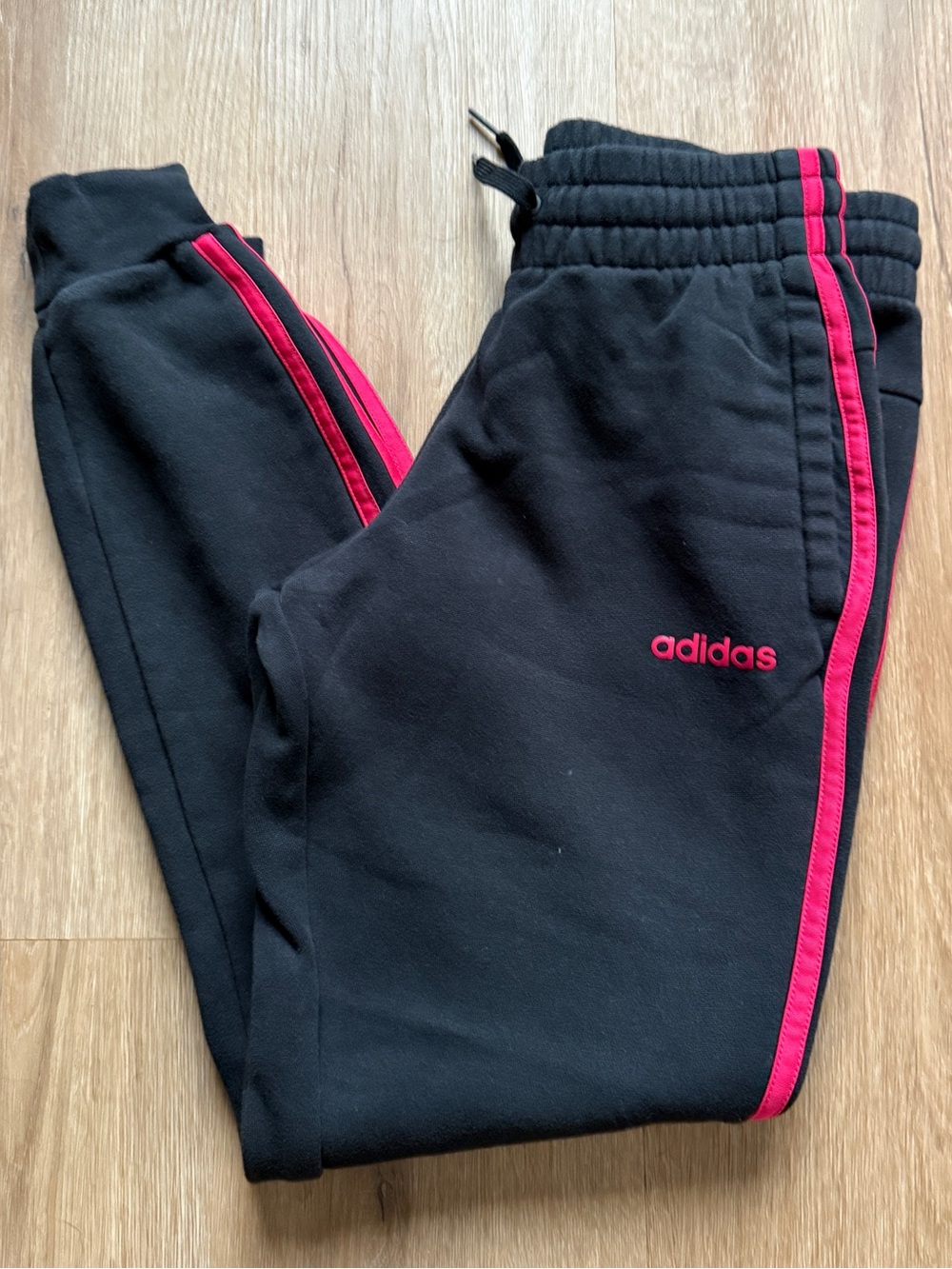 adidas Kids Black Joggers with Pink Piping